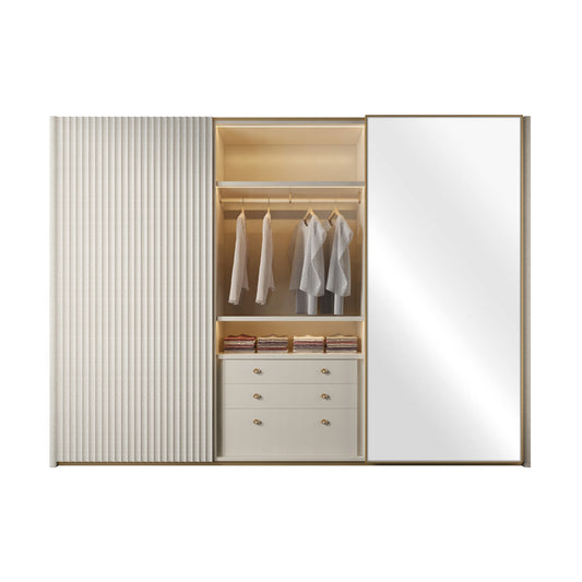 High-End Modern Sliding Door Wardrobe Armoire – Custom Luxury White Closet with Movable Mirror at dilisehome.com