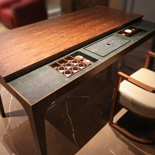 Luxury Modern Multi-function Tea Table & Dining Desks with Solid Wood and Brass at dilisehome.com