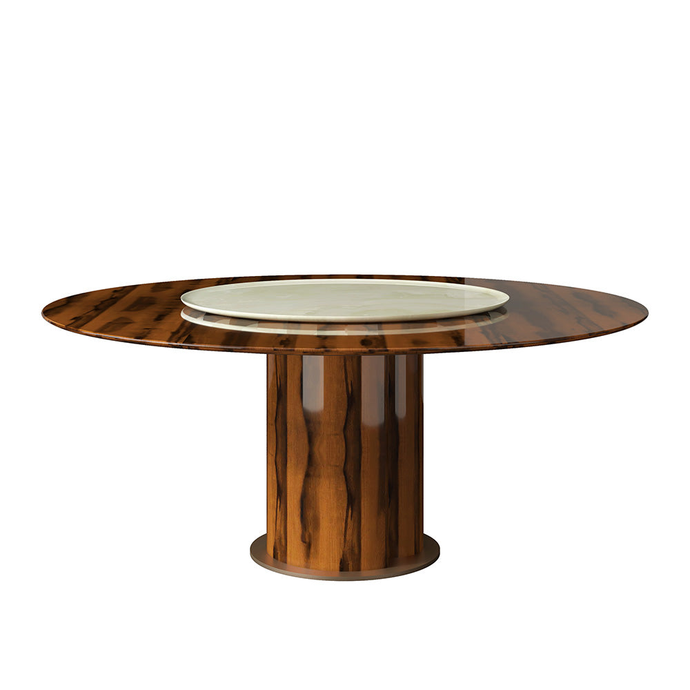 Luxury Wood Round Dining Table with Lazy Susan Marble Turntable at dilisehome.com