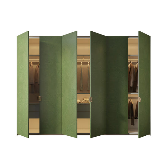 Luxury Green Hinged Door Wardrobe Armoire | 3-Door Freestanding Designer Wardrobe with Turtle Decorative Handles at dilisehome.com