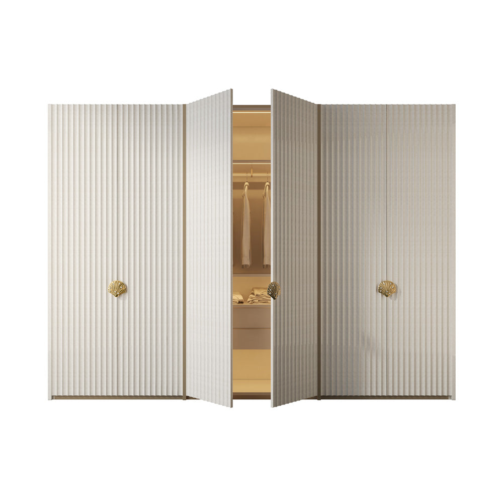 Custom Luxury Hinged Door Wardrobe Armoire Modern White Closet with Pearl&Shell Handles at dilisehome.com
