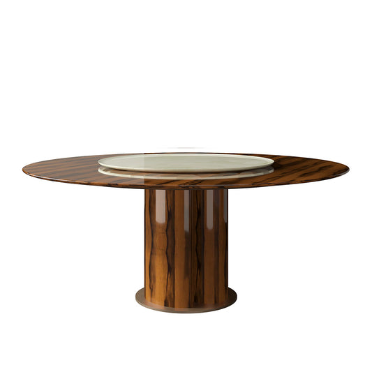 Luxury Wood Round Dining Table with Lazy Susan Marble Turntable at dilisehome.com
