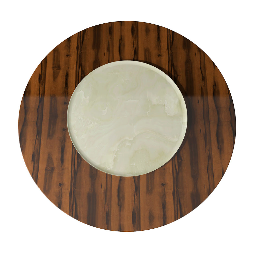 Luxury Wood Round Dining Table with Lazy Susan Marble Turntable at dilisehome.com