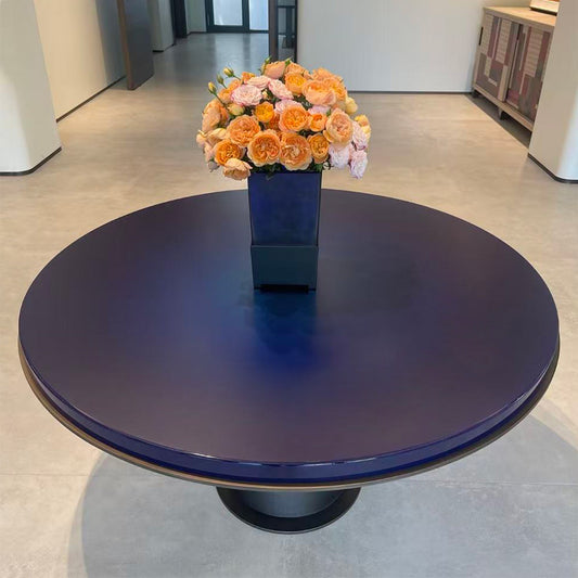 Custom Luxury  Round Dining Table with Deep Blue Marble For Villas at dilisehome.com