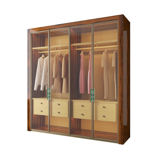 Modern Luxury Custom Hinged Door Wardrobe Armoire with Glass Frame & Peacock Green Handles at dilisehome.com