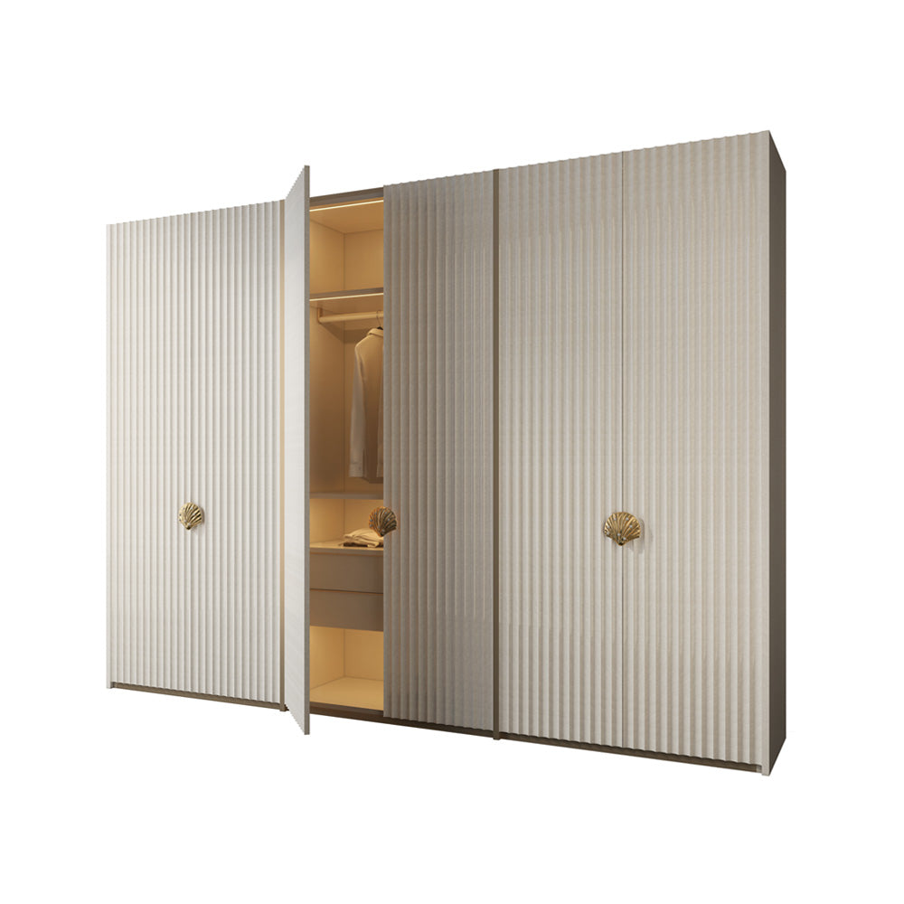 Custom Luxury Hinged Door Wardrobe Armoire Modern White Closet with Pearl&Shell Handles at dilisehome.com