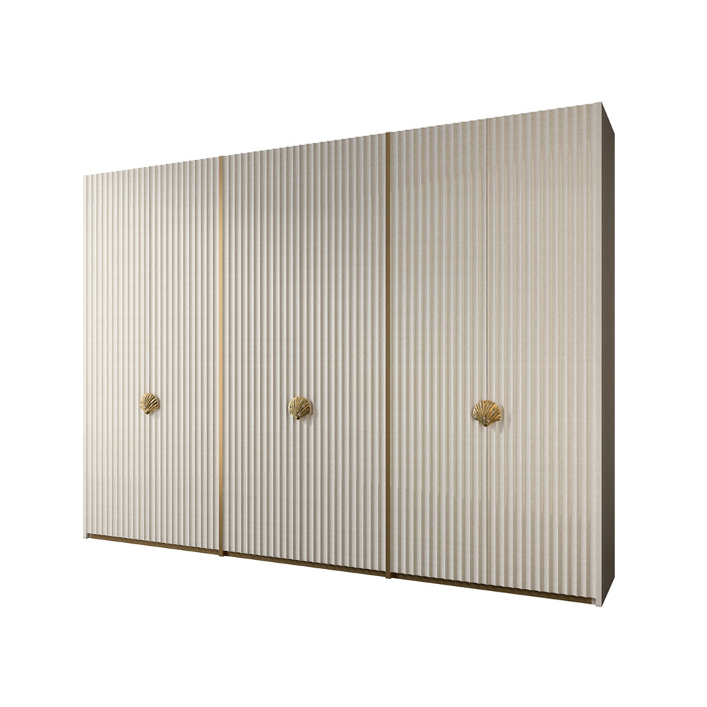 Custom Luxury Hinged Door Wardrobe Armoire Modern White Closet with Pearl&Shell Handles at dilisehome.com
