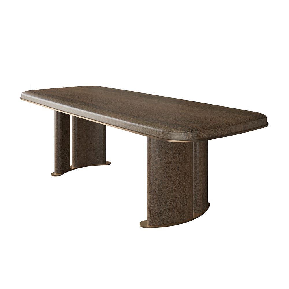 Luxury Rectangular Solid Wood Dining Table with Sculptural Double-Arched Wooden Legs at dilisehome.com