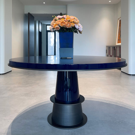 Custom Luxury  Round Dining Table with Deep Blue Marble For Villas