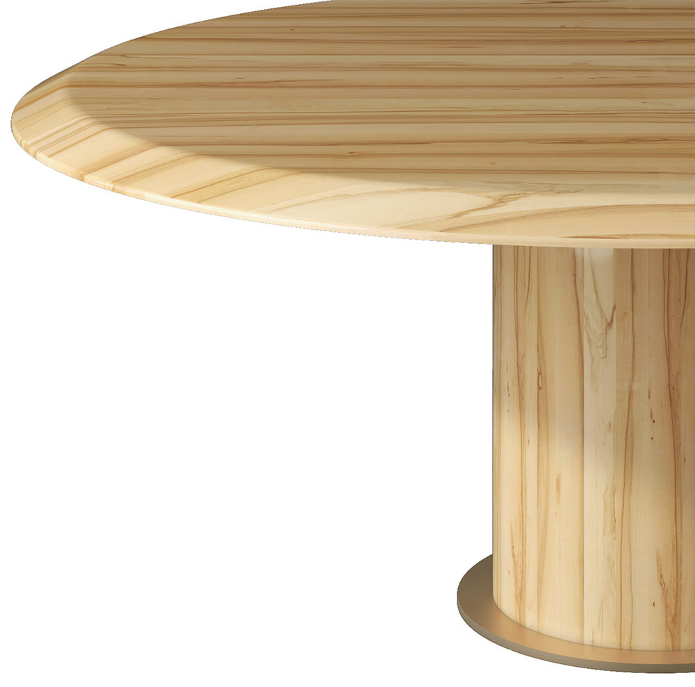 Custom Luxury Wood Round Dining Room Table with Tai Chi-inspired Pedestal Design at dilisehome.com