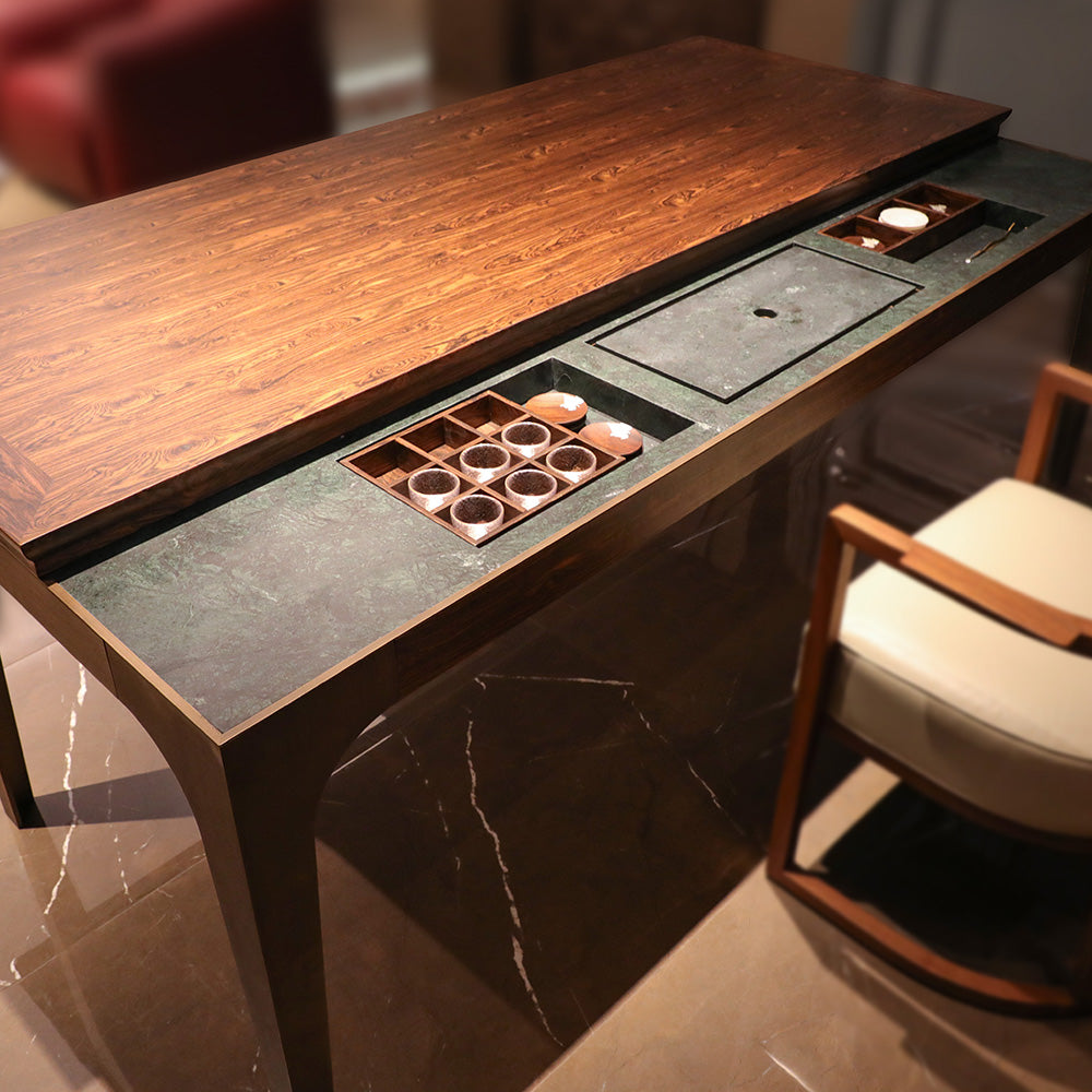 Luxury Modern Multi-function Tea Table & Dining Desks with Solid Wood and Brass at dilisehome.com