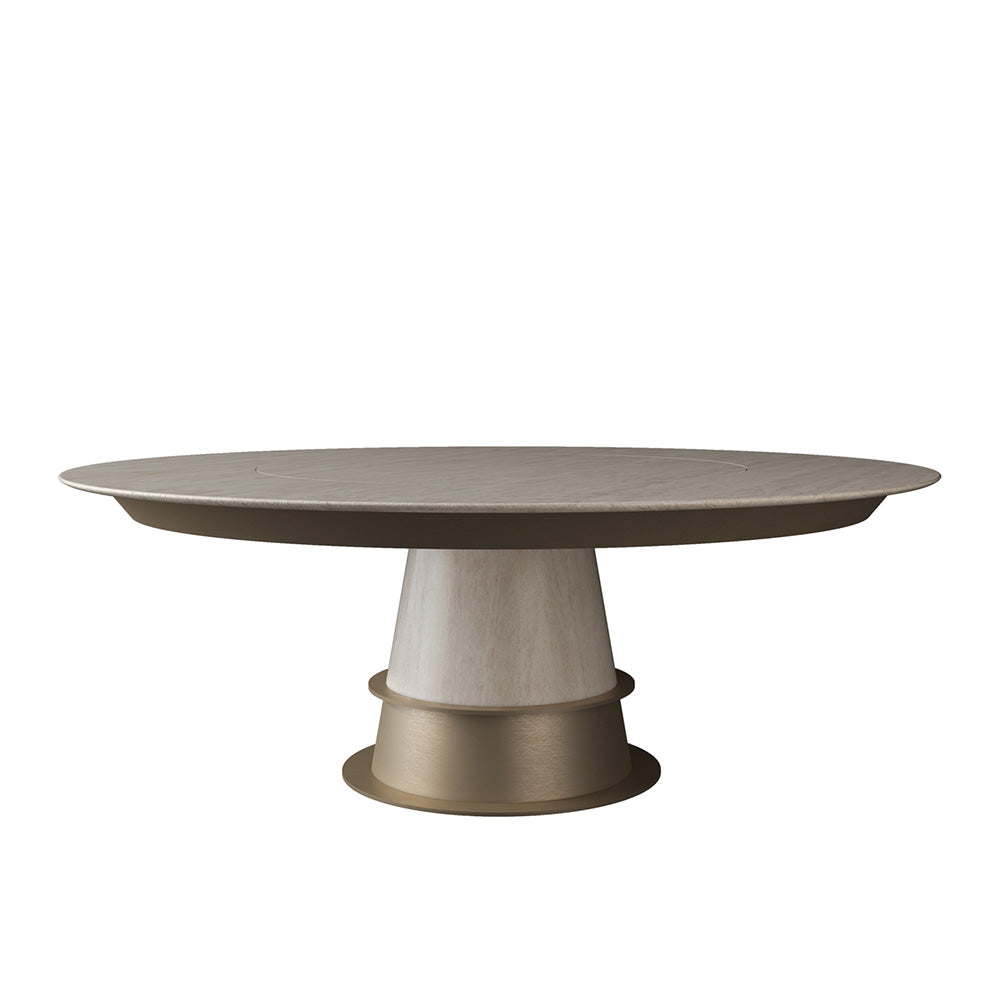Luxury Round Marble Dining Table with Built-in Lazy Susan Turntable at dilisehome.com